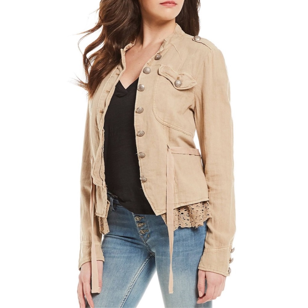 Free People Emilia Military Jacket in Sand NWT L - Picture 3 of 8